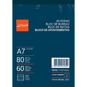 Imagem de BLOCO APONTAMENTOS A7 FEGOL 80FOLHAS PAUTADO