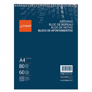 Imagem de BLOCO APONTAMENTOS A4 FEGOL ESPIRAL 80FOLHAS XADREZ