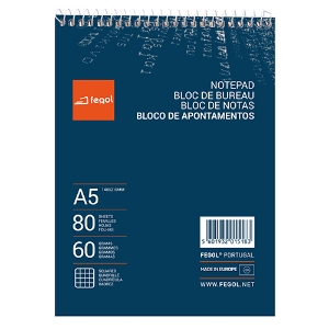 Imagem de BLOCO APONTAMENTOS A5 FEGOL ESPIRAL 80FOLHAS XADREZ