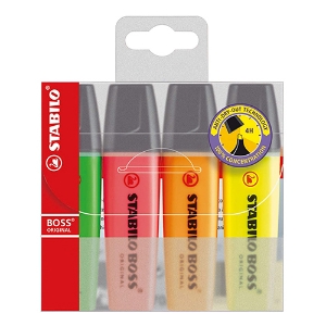 Imagem de BLISTER COM 4 MARCADORES FLUORESCENTES STABILO BOSS 70/4