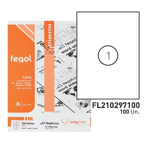 Imagem de ETIQUETAS FEGOLABEL A4 210X297MM BRANCA (CAIXA 100FOLHAS=100ETIQ.)