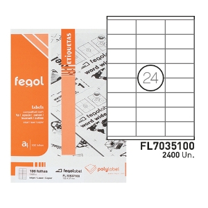 Picture of ETIQEUTAS FEGOLABEL A4 70X35MM BRANCA (CAIXA 100FOLHAS=2400UNI)