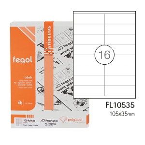 Imagem de ETIQUETAS FEGOLABEL A4 105X35MM BRANCA (CAIXA 100FOLHAS=1600UNI)