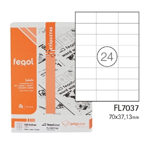 Imagem de ETIQUETAS FEGOLABEL A4 70X37.1MM BRANCA (CAIXA 100FOLHAS=2400UNI)