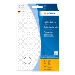Imagem de ETIQUETAS HERMA A5 REDONDA 13MM BRANCA REF.2230 (CARTEIRAS 32F/2464UNI)