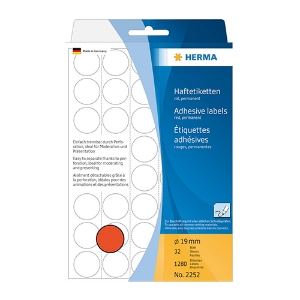 Picture of ETIQUETAS HERMA A5 REDONDAS 19MM VERMELHA REF.2252 (32FOLHAS/1280UNI)